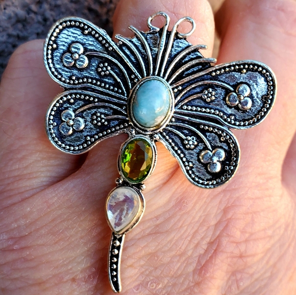 New Dragonfly Multi Gemstone 925 Silver Ring. - Picture 13 of 16